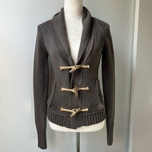 Allsaints Spitalfield Dark Brown/ Grey Fall Earnest Shawl Toggle Cardigan